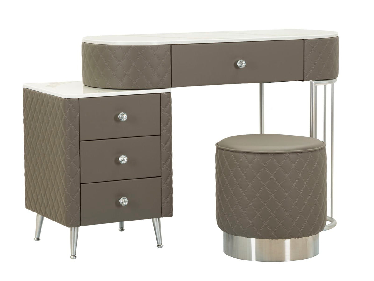 Bureau de lit Sharon Simili cuir Matelassé effet Marbre pieds métalliques Argentés avec Tabouret