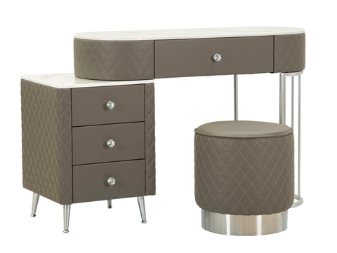 Bureau de lit Sharon Simili cuir Matelassé effet Marbre pieds métalliques Argentés avec Tabouret