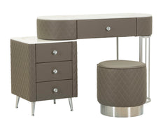 Bureau de lit Sharon Simili cuir Matelassé effet Marbre pieds métalliques Argentés avec Tabouret