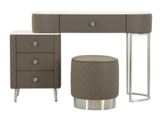 Bureau de lit Sharon Simili cuir Matelassé effet Marbre pieds métalliques Argentés avec Tabouret