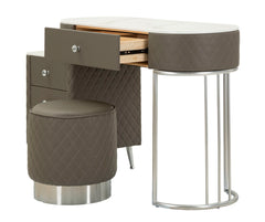 Bureau de lit Sharon Simili cuir Matelassé effet Marbre pieds métalliques Argentés avec Tabouret