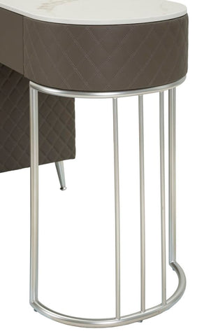 Bureau de lit Sharon Simili cuir Matelassé effet Marbre pieds métalliques Argentés avec Tabouret
