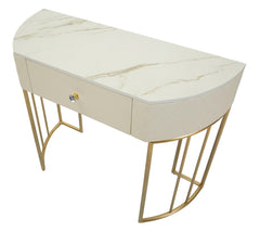 Console murale simili cuir matelassé pieds dorés