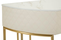 Console murale simili cuir matelassé pieds dorés