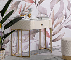 Console murale simili cuir matelassé pieds dorés