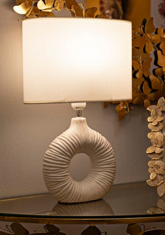Lámpara de mesa Seta blanca pantalla tejido blanco