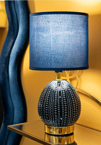Lampe de chevet Flavi base bleue abat-jour tissu bleu