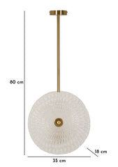 Lampe de plafond métal doré abat-jours en verre décorés reliefs