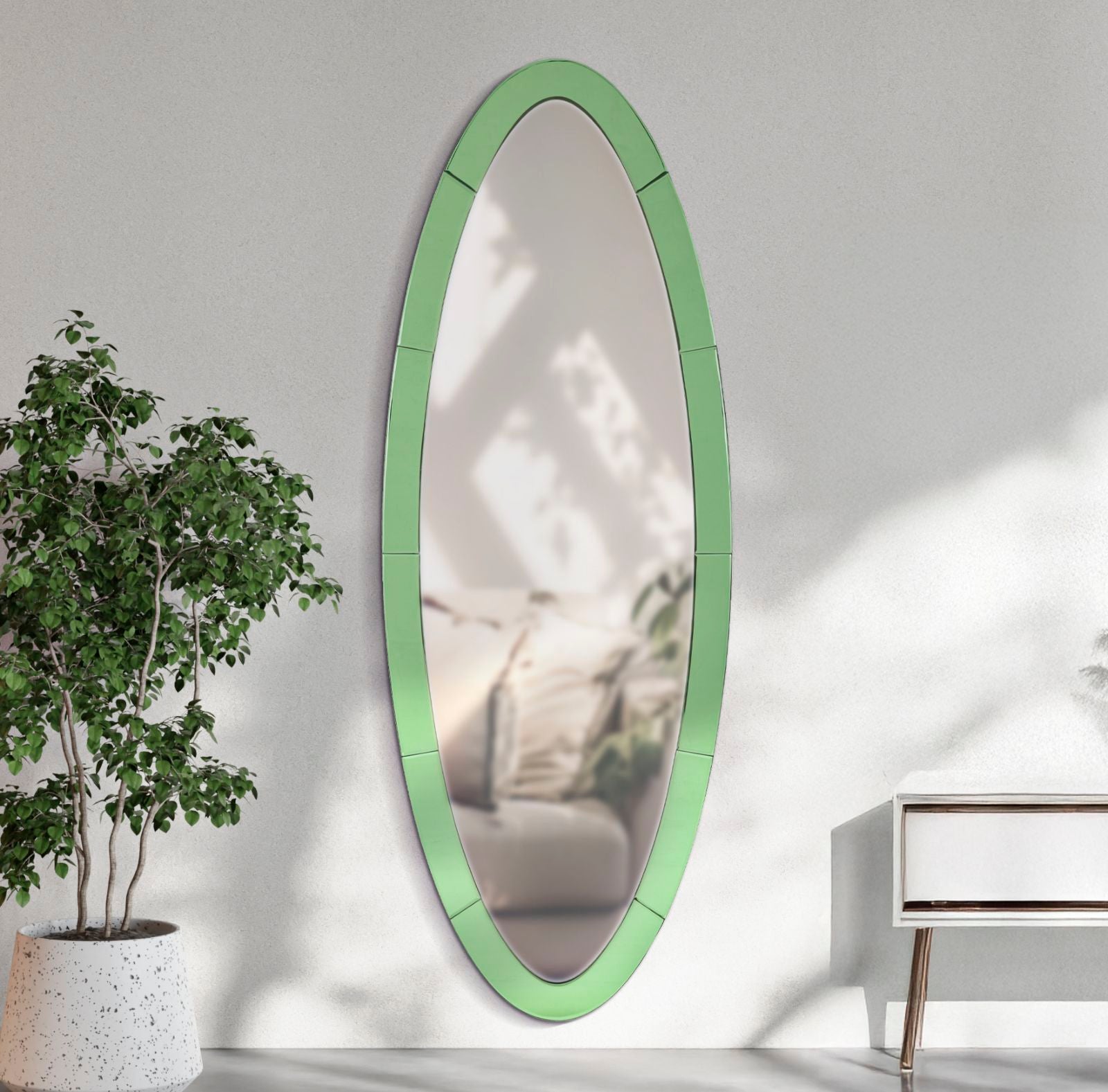 OSLO WALL MIRROR GREEN CM 55X2X150 ( INSIDE MIRROR SIZE CM 42,5x137,5)