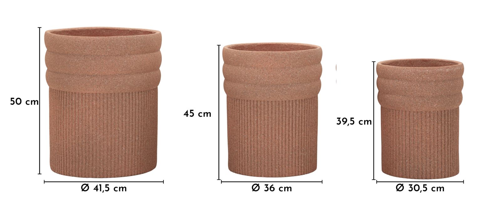 COLOMBIA OUTDOOR CACHEPOT SET 3 PCS CM Ø 41,5X50-36X45-30,5X39,5(HOLE CMØ27-32-37)