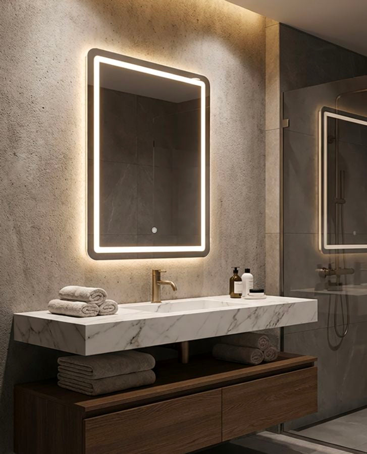 LED WALL MIRROR SIMPLE RECTANGULAR CM 60X3,5X80 (3 COLOR LIGHT)