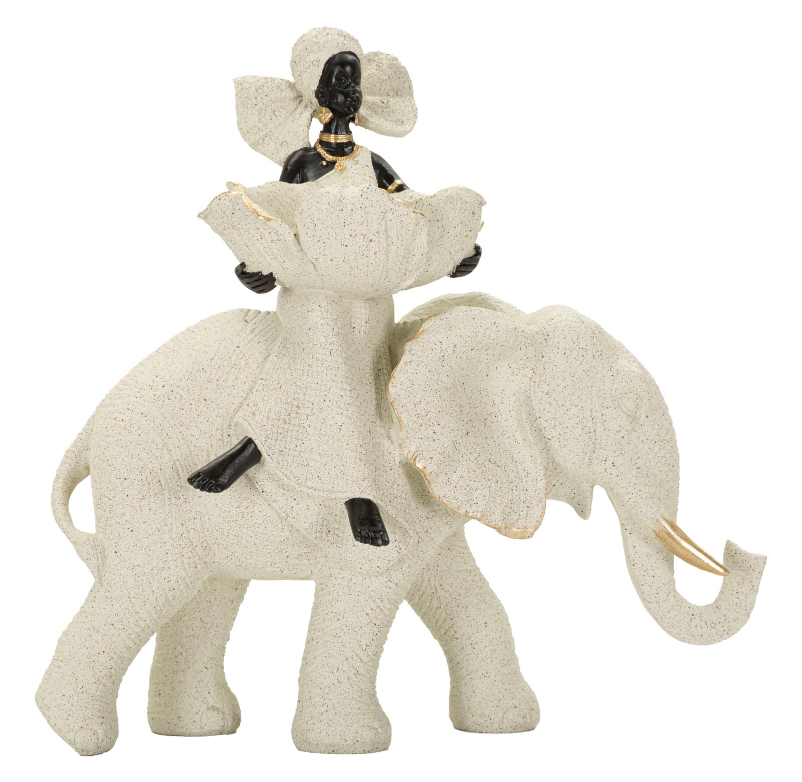 Ethnic Sculpture African Woman on Elephant 29X13X29 Cm