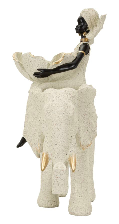Ethnic Sculpture African Woman on Elephant 29X13X29 Cm