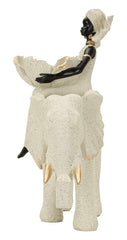 Ethnic Sculpture African Woman on Elephant 29X13X29 Cm