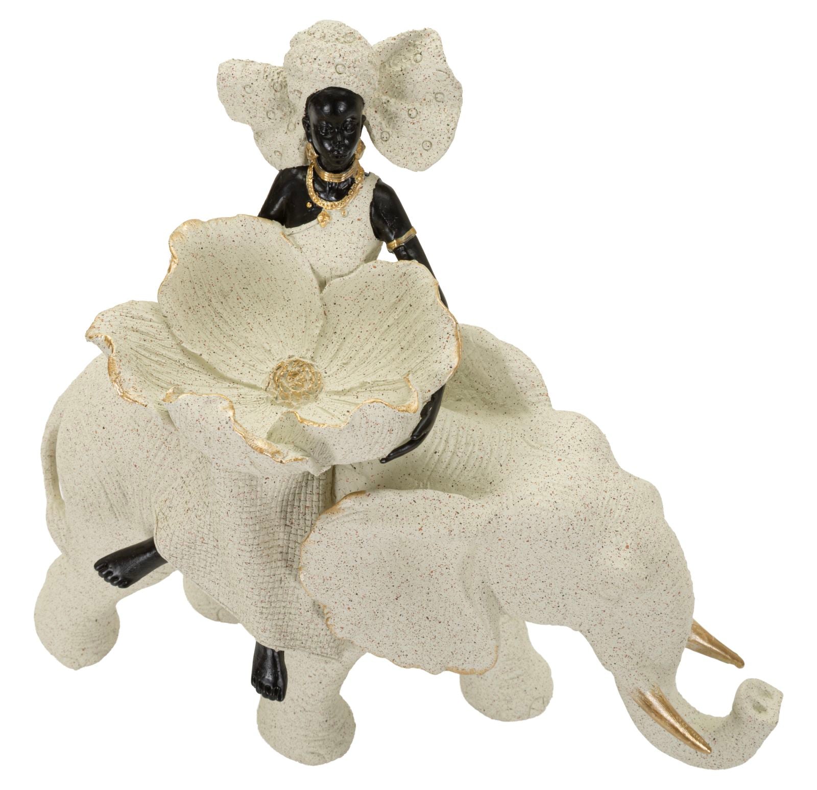 Ethnic Sculpture African Woman on Elephant 29X13X29 Cm