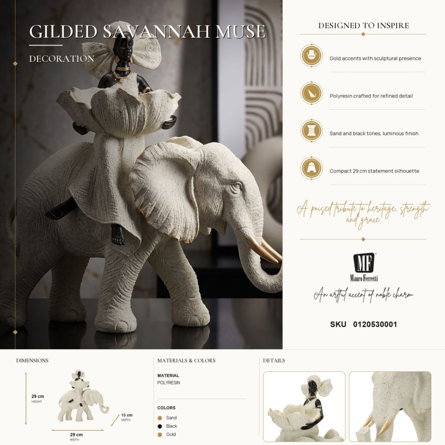Ethnic Sculpture African Woman on Elephant 29X13X29 Cm
