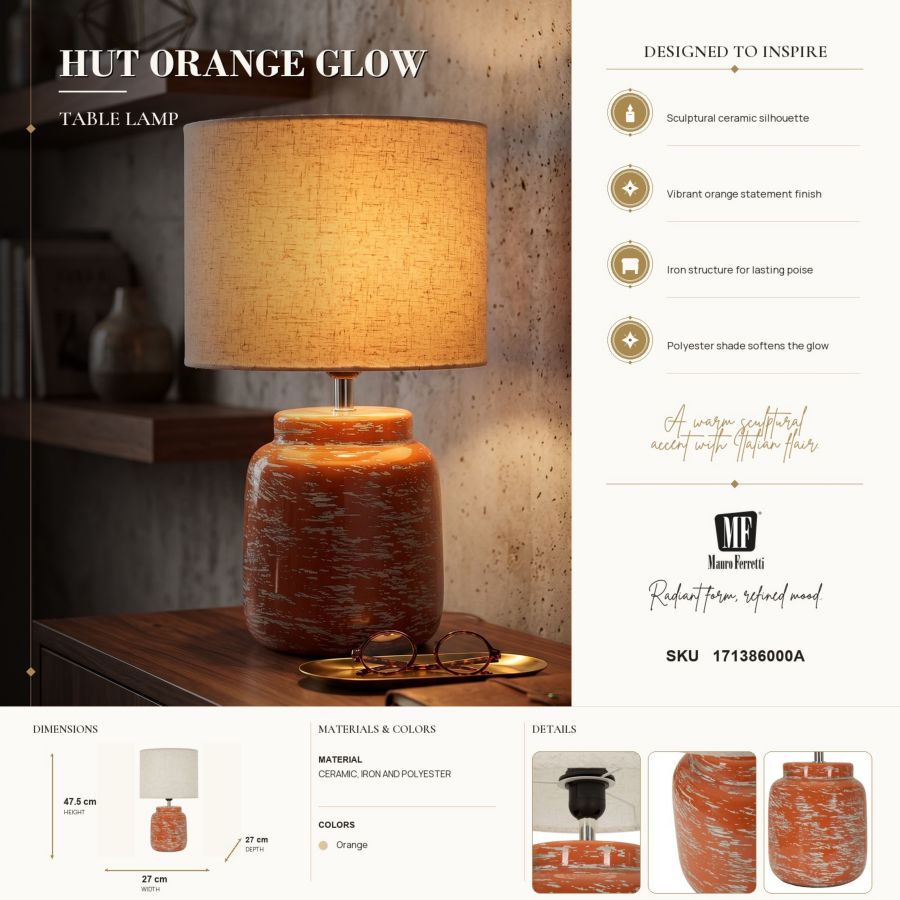 Orange Table Lamp Contemporary Style Cm Ø 27X47,5