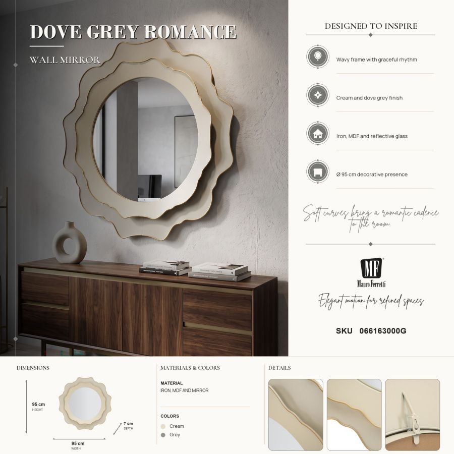 Romantic Round Wall Mirror Ø 95X7 cm (Internal Mirror Size Ø 58 cm)