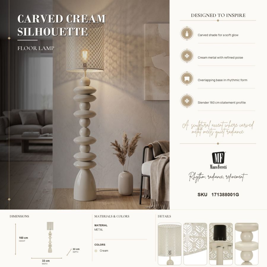 Metal Floor Lamp with Carved Lampshade, Ø 33 x 160 cm