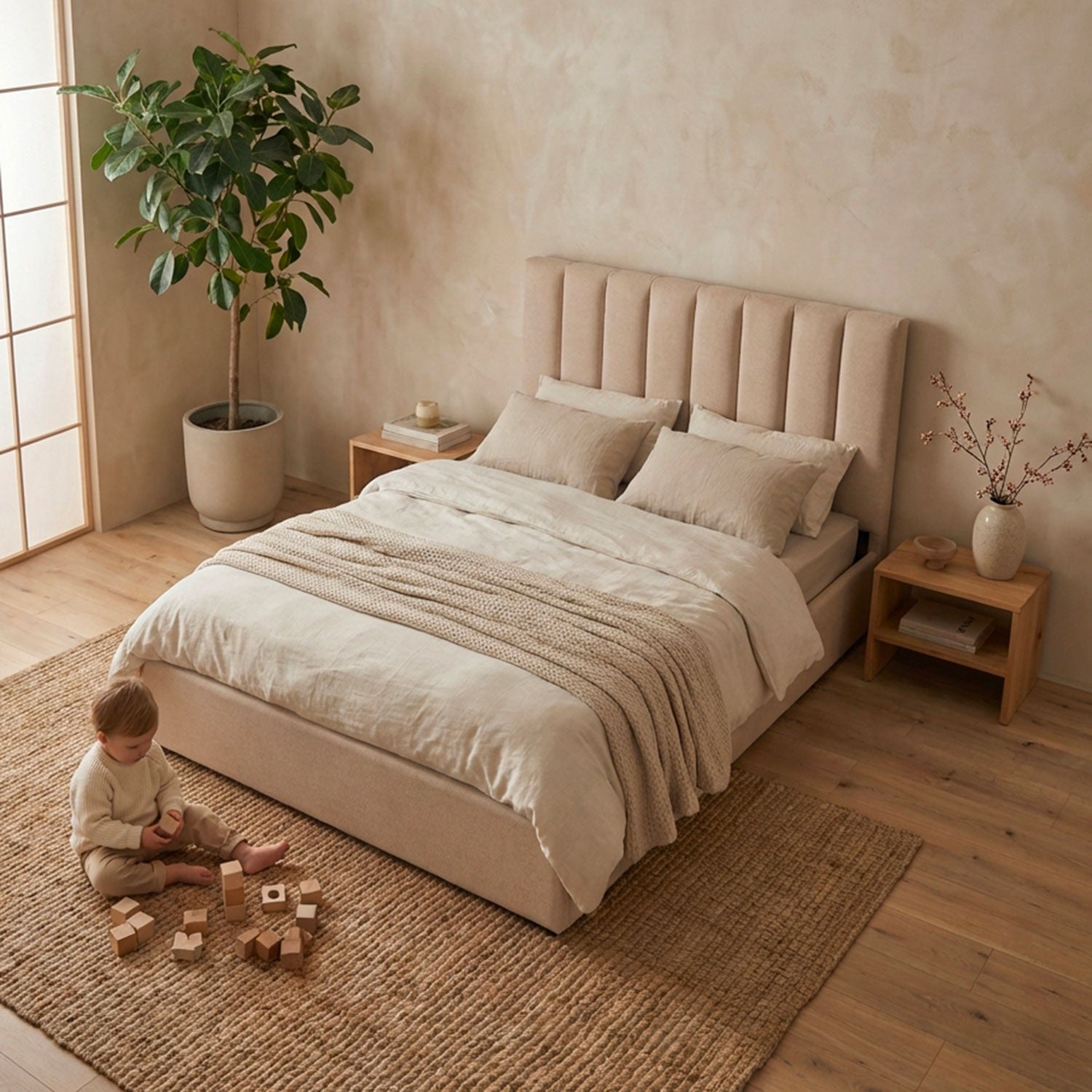 Pack Lit-coffre Songe + Matelas Bedream 160x200cm Tissu Beige