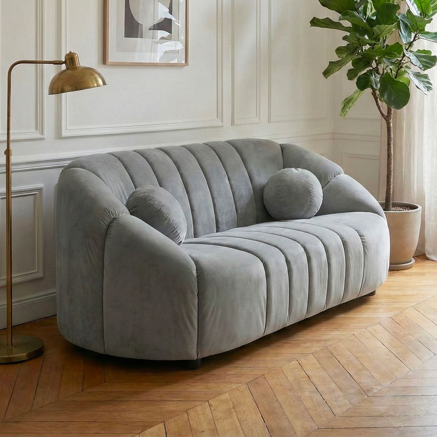 Canapé 2 places design Sidonie Velours Gris