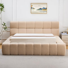Lit-coffre Carita avec rebords matelassés 140x190cm tissu bouclette beige