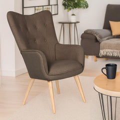 Fauteuil scandinave en tissu taupe avec dossier capitonné