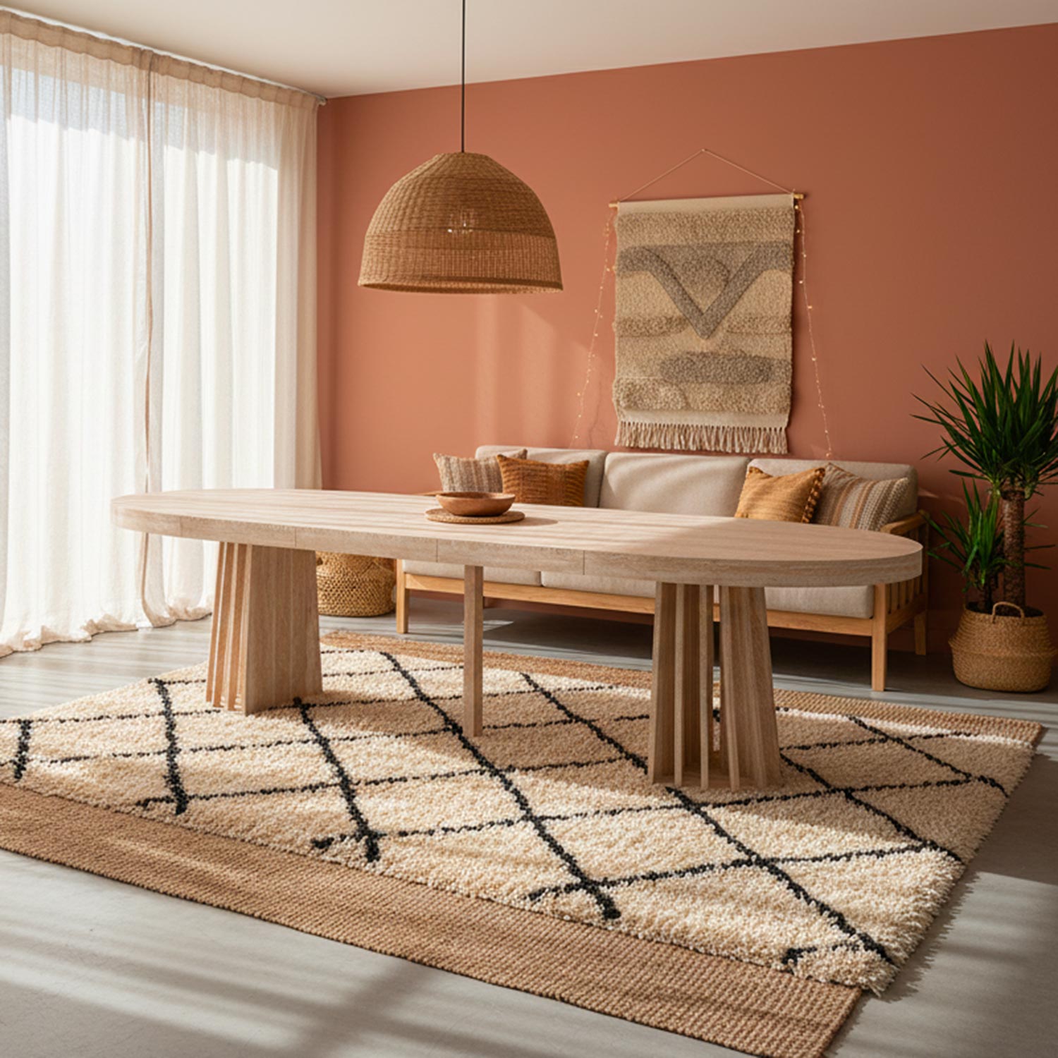 Table ovale extensible 150-300cm Eliza Effet Travertin Beige