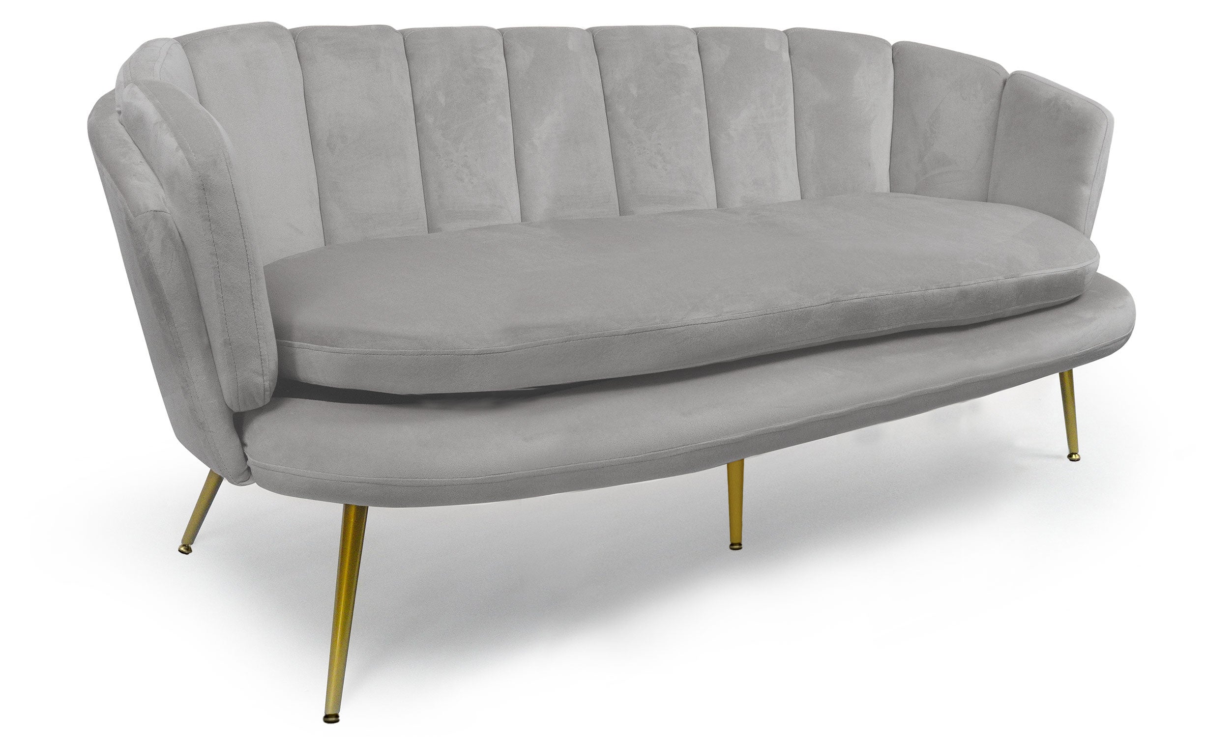 Canapé 3 places arrondi Brenda Velours Argent pieds Or