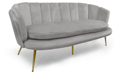 Canapé 3 places arrondi Brenda Velours Argent pieds Or