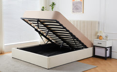 Lit 160x200cm avec sommier relevable en tissu bouclette beige