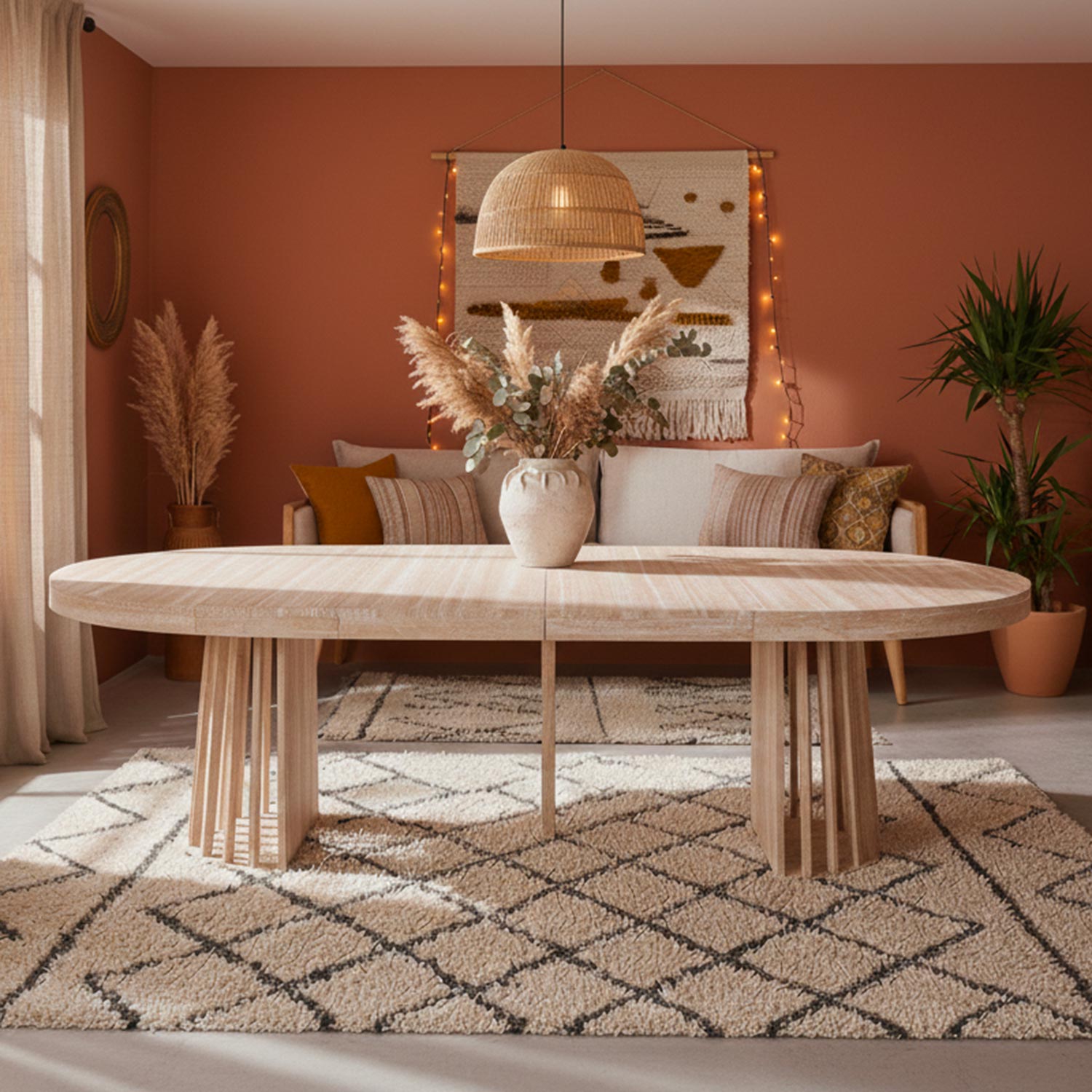 Table ovale extensible 150-300cm Eliza Effet Travertin Beige