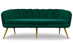Canapé 3 places arrondi Brenda Velours Vert pieds Or