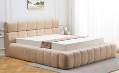 Lit-coffre complet avec rebords matelassés Challow 160x200cm Tissu Bouclette Beige