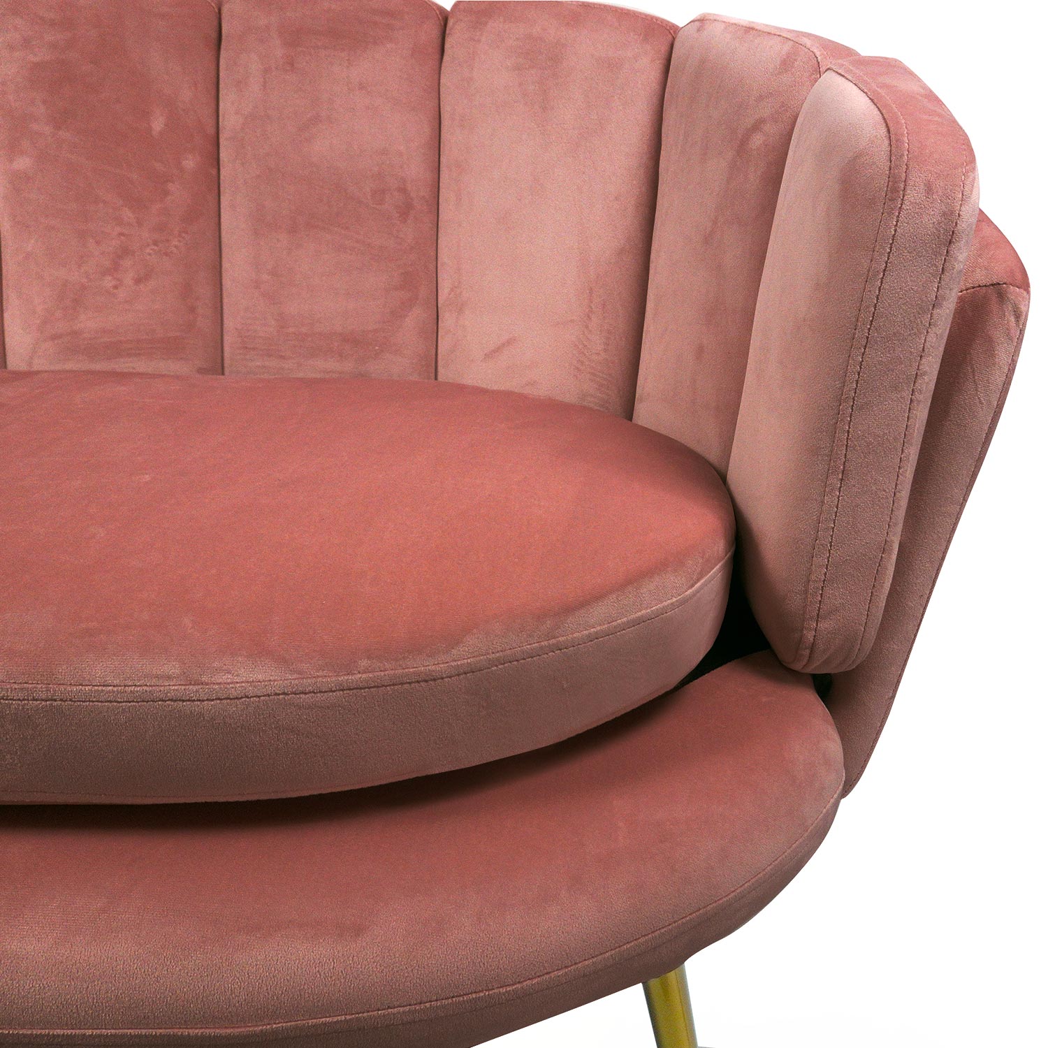 Canapé 2 places arrondi Brenda Velours Rose pieds Or