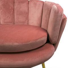 Canapé 2 places arrondi Brenda Velours Rose pieds Or