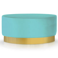 Pouf rond en velours menthe avec pied central doré