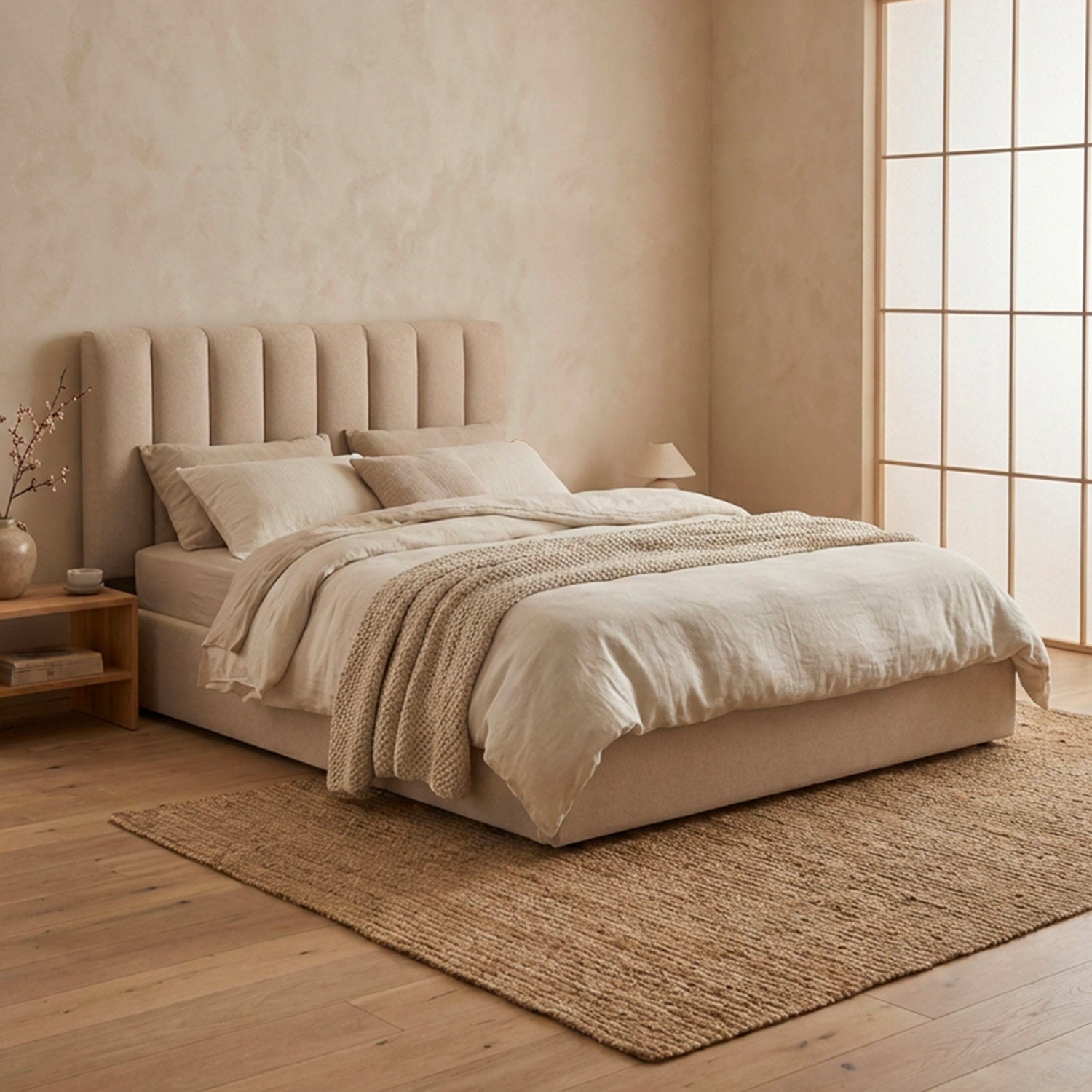 Pack Lit-coffre Songe + Matelas Bedream 160x200cm Tissu Beige