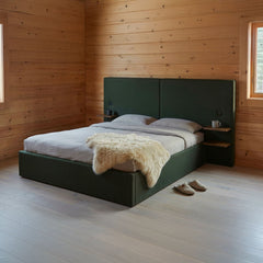 Lit-coffre complet avec tablettes et ports USB intégrés Lukas 180x200cm Tissu Vert