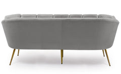 Canapé 3 places arrondi Brenda Velours Argent pieds Or
