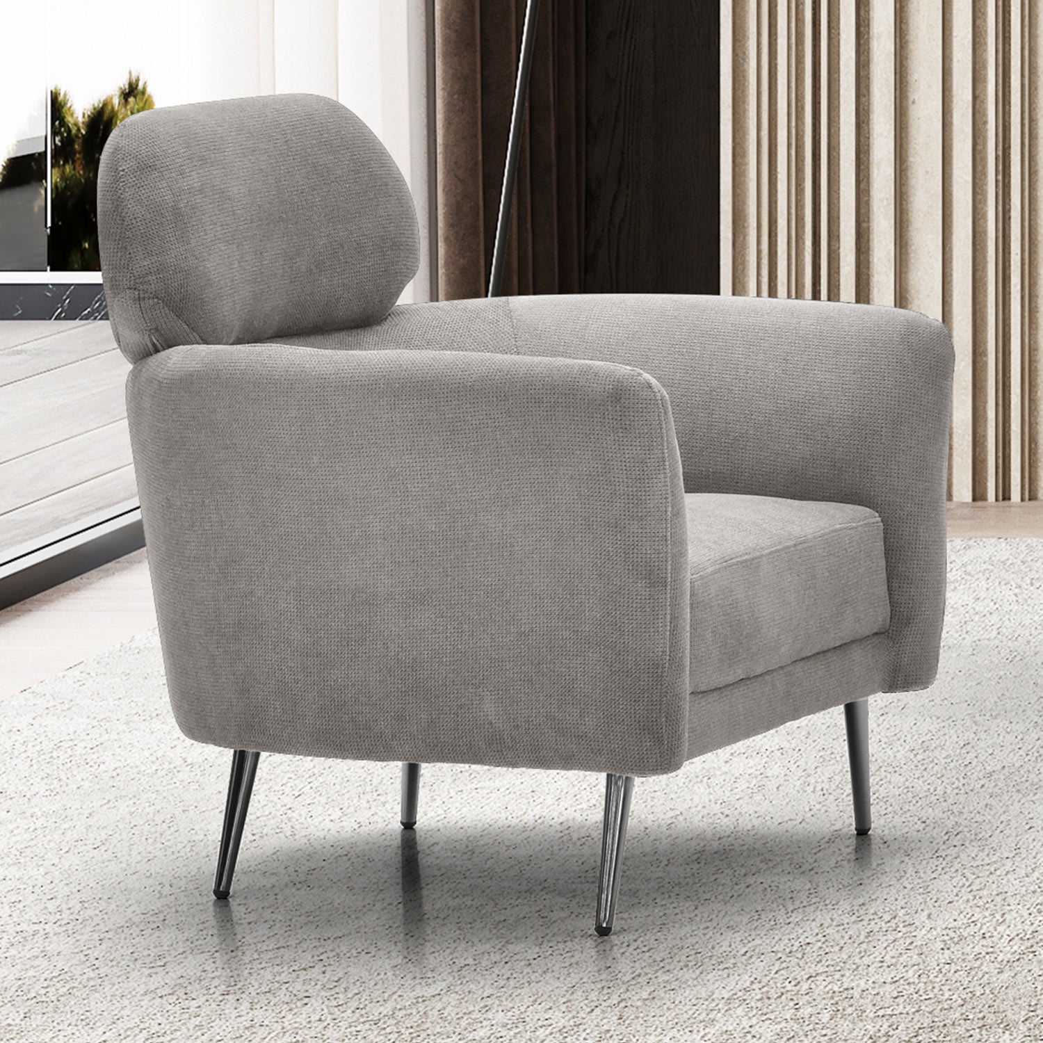 Fauteuil moderne avec haut dossier Damigal Tissu doux Gris