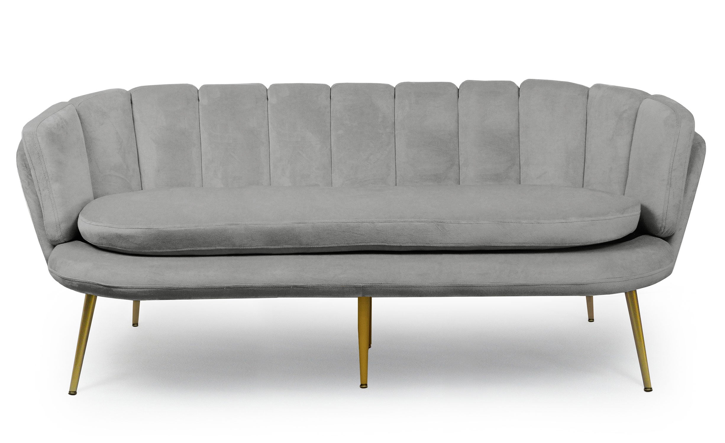 Canapé 3 places arrondi Brenda Velours Argent pieds Or