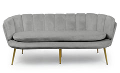 Canapé 3 places arrondi Brenda Velours Argent pieds Or