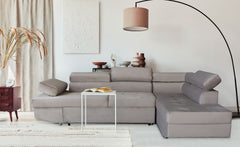 Canapé d'angle convertible Boldie en velours taupe