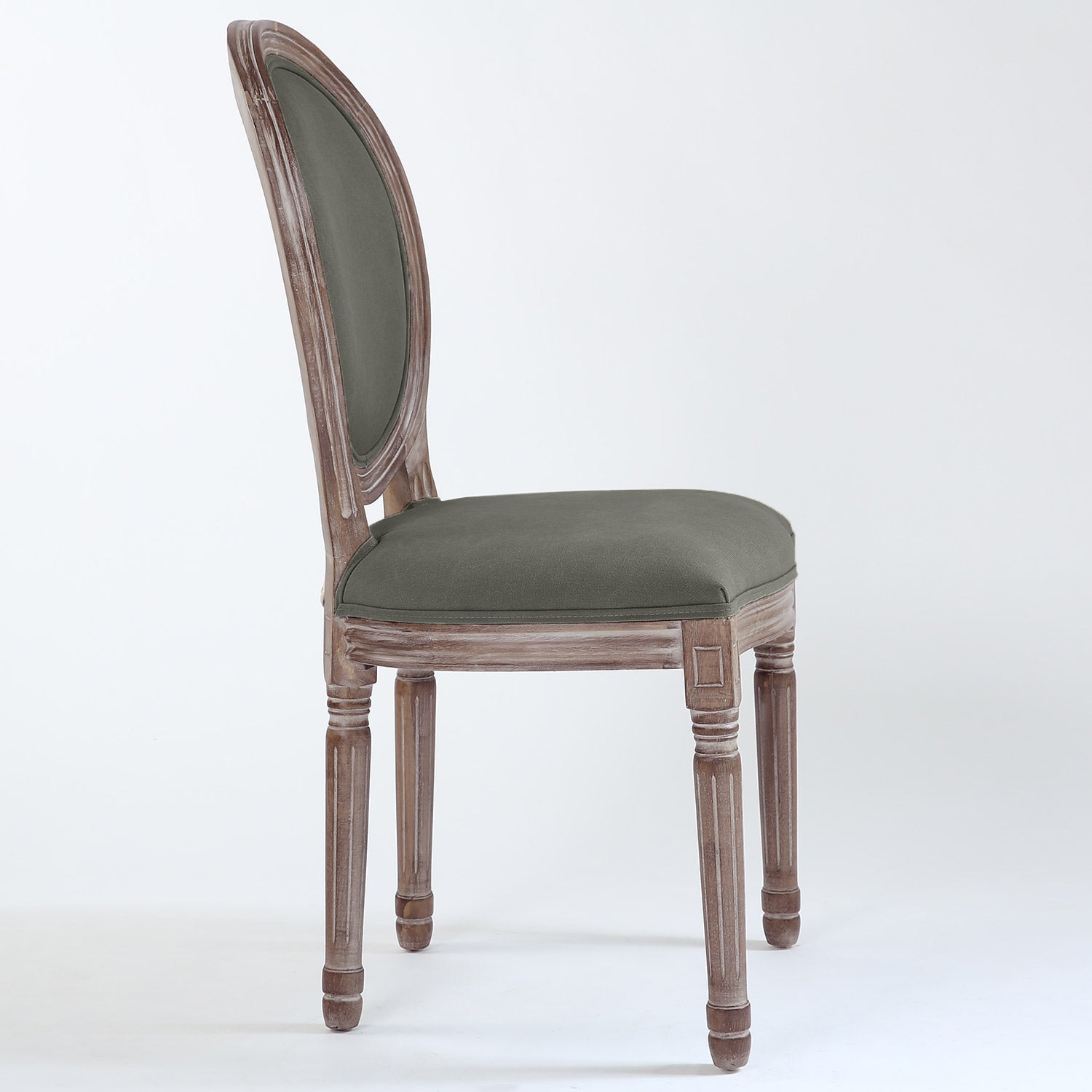 La chaise médaillon Louis XVI Tissu gris vue de profil