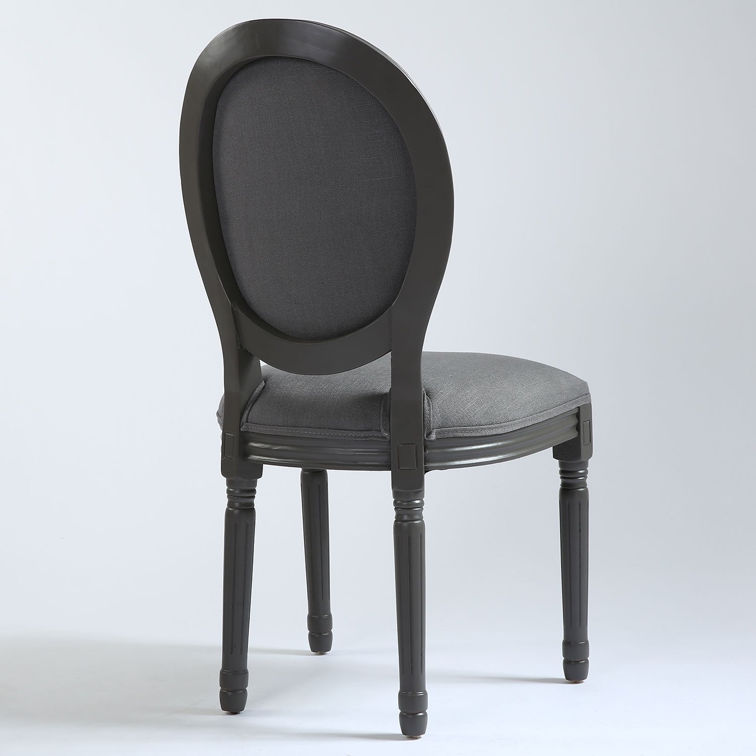 Vue arrière de la chaise Louis XVI grise tissu gris