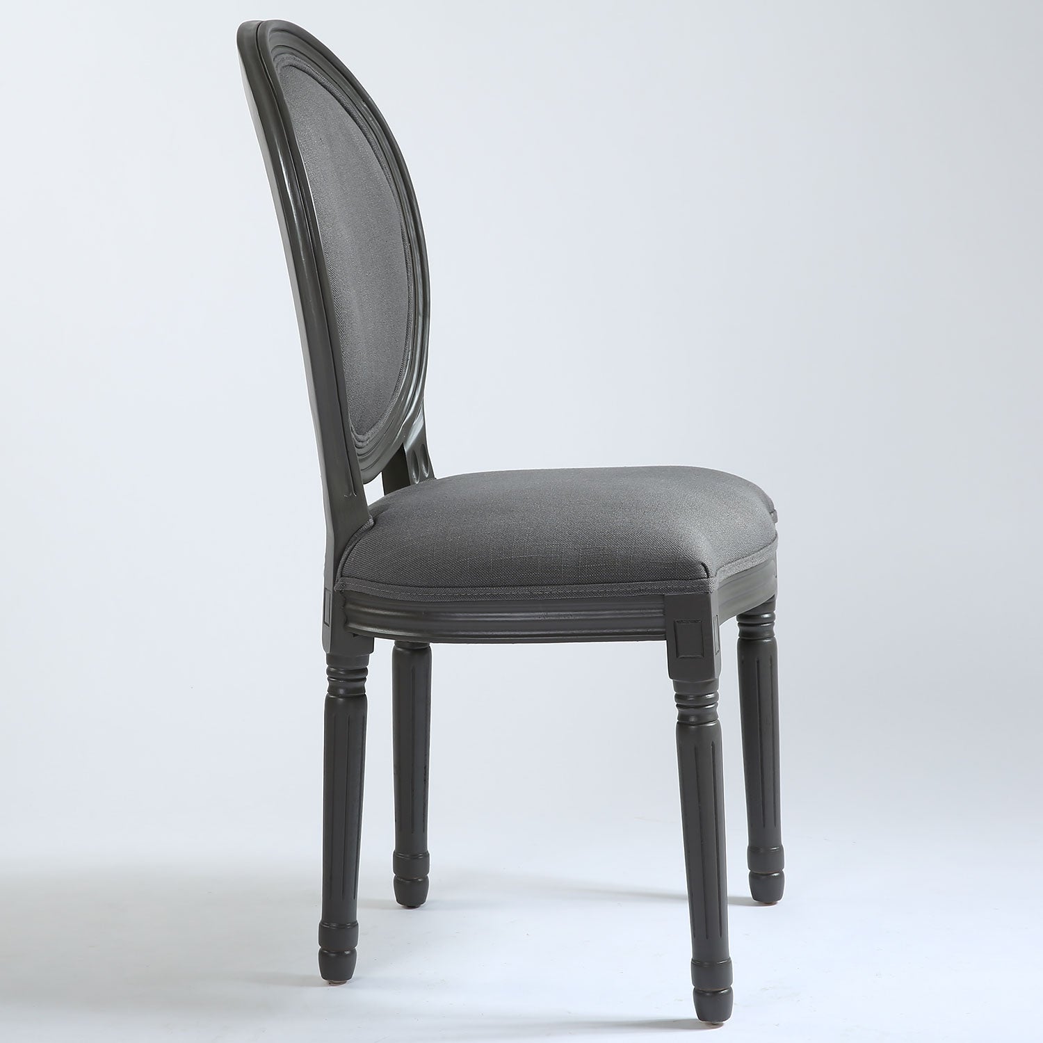 Chaise médaillon Style Louis XVI grise tissu gris de profil