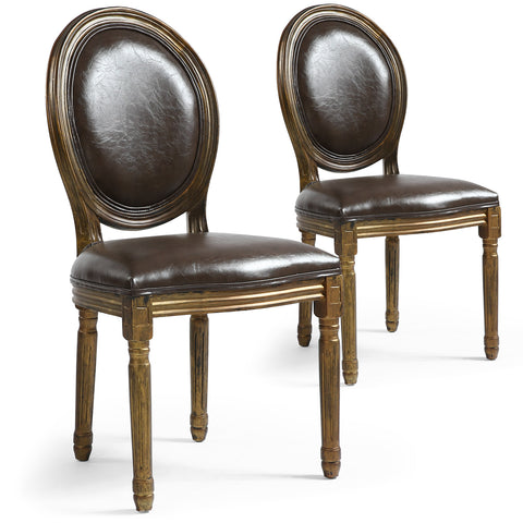 Lot de 2 chaises médaillon Adria en simili cuir marron bois or