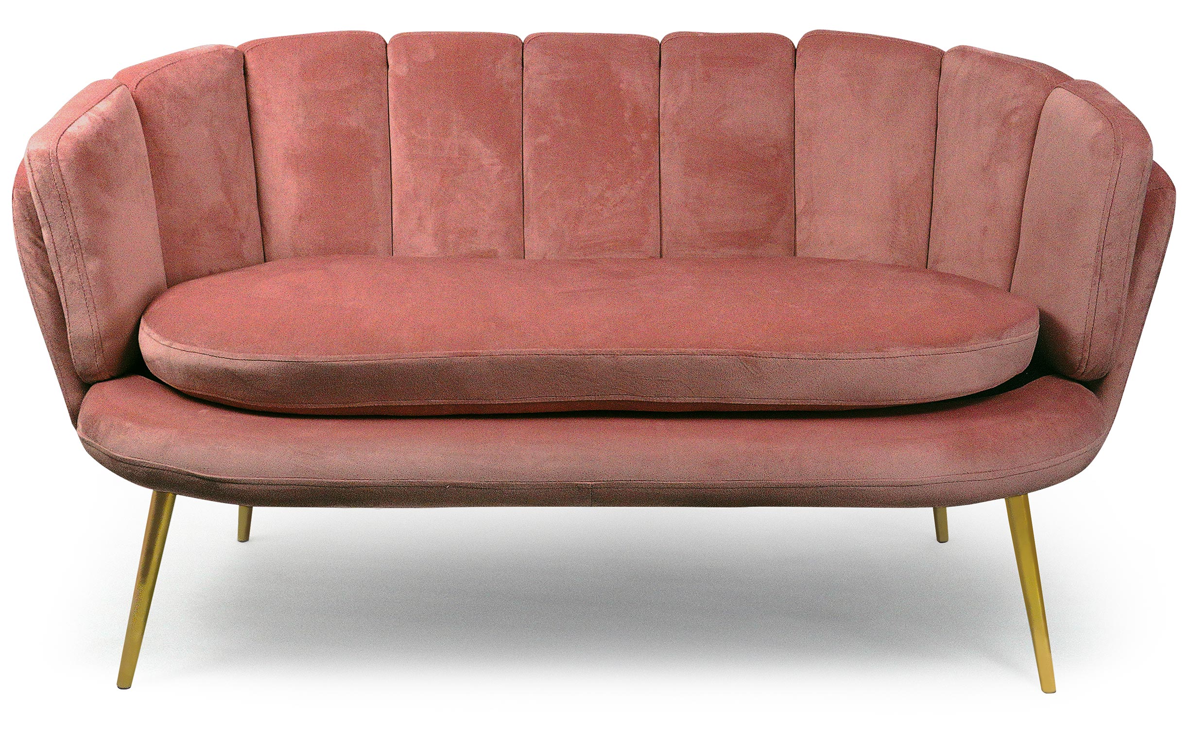 Canapé 2 places arrondi Brenda Velours Rose pieds Or