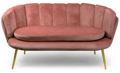 Canapé 2 places arrondi Brenda Velours Rose pieds Or